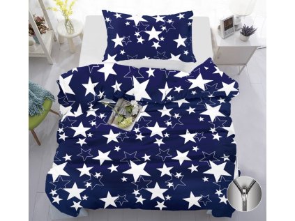 Bavlněné povlečení STAR tmavě modré – moderní design s hvězdami