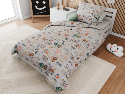 Dětské bavlněné povlečení do postýlky HAPPY FARM bílé