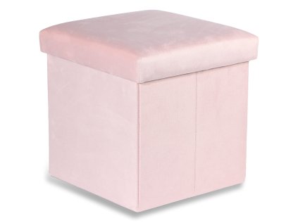 Růžový skládací taburet CUBEXO VELVET M s úložným prostorem