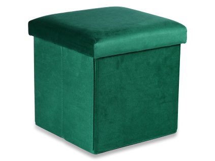 Zelený skládací taburet CUBEXO VELVET M s úložným prostorem