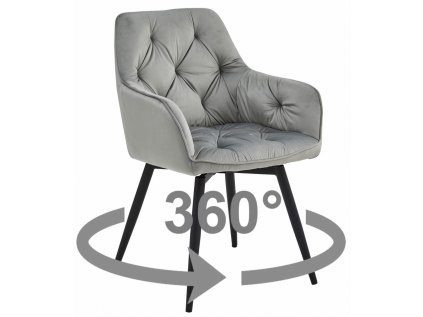 Otočné jídelní křeslo JORK360 VELVET světle šedé s pohodlným čalouněním