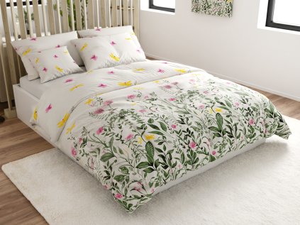 Bavlněné povlečení SUMMER MEADOW bílé s květinovým motivem