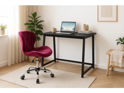 Set do pracovne ZARIMO stôl 80x40 cm čierny + kreslo AVOLA VELVET vínové