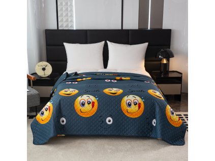 Přehoz na postel se vzorem MLSNÝ SMAJLÍK šedý