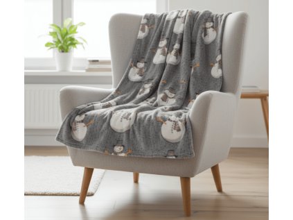 Zimní mikroplyšová deka SNOW BUDDY šedá – svítící dekorace i hřejivý doplněk