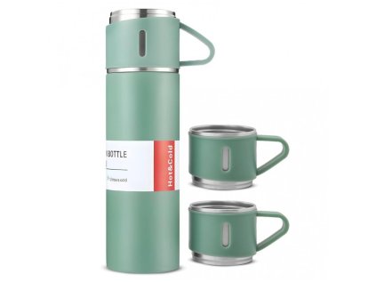 Zelená termoska HOT&COLD 500 ml se 3 šálky na teplé i studené nápoje