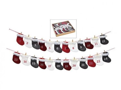 Detský adventný kalendár CHRISTMAS SOCKS farebný, 24 dielov