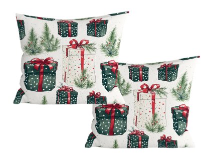 Sada 2 ks dekoračných obliečok na vankúš CHRISTMAS PRESENT 45x45 cm, krémová