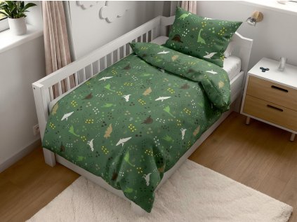 Bavlnené obliečky do postieľky DINO STEPS tmavozelené
