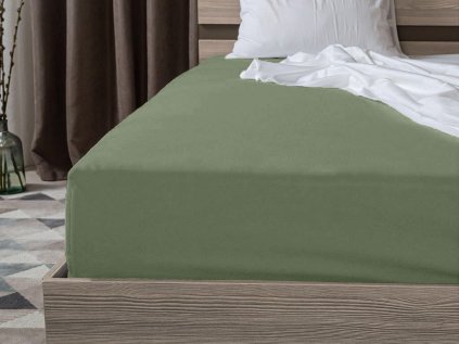 Jersey prostěradlo tmavě zelené 160x200 cm na dvoulůžko