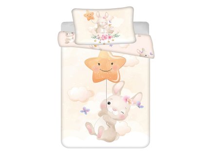 Bavlněné povlečení do postýlky BUNNY STAR béžové s králíčkem