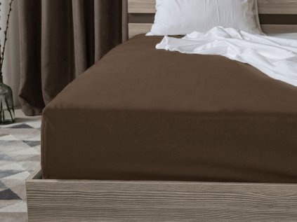 Tmavě hnědé jersey prostěradlo s lycrou 180x200 cm