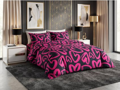 Růžové povlečení z mikrovlákna AMORYS s moderními srdci