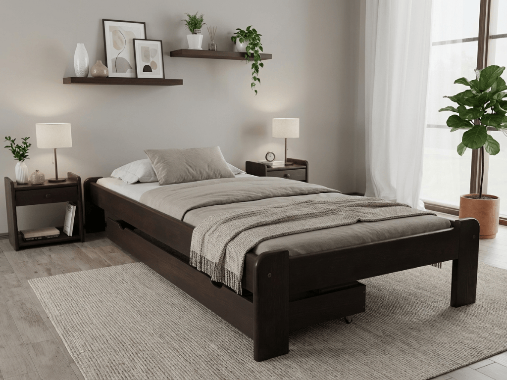 E-shop Posteľ Ada 90 x 200 cm, orech Rošt: Bez roštu, Matrac: Bez matraca