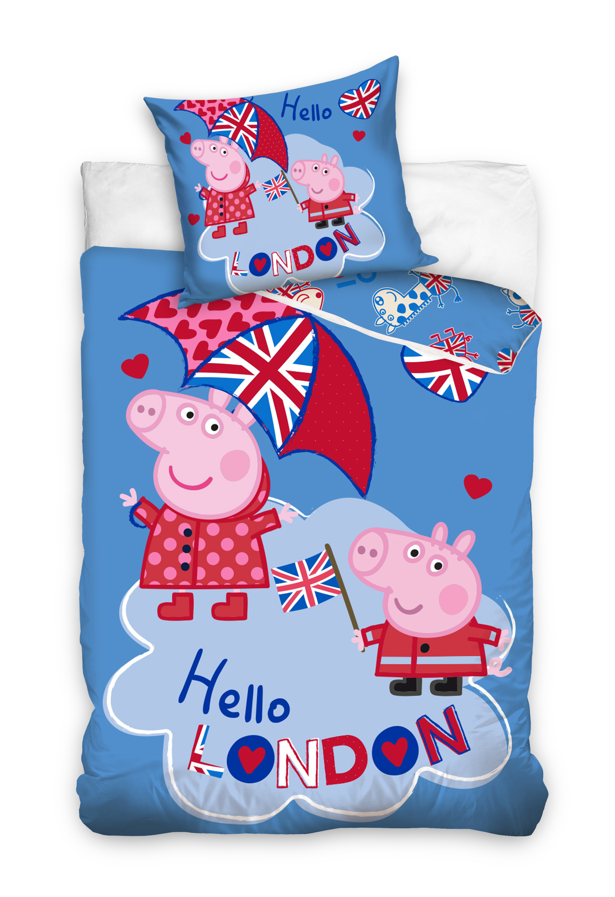 Detské obliečky PRASIATKO PEPPA Hello London modré