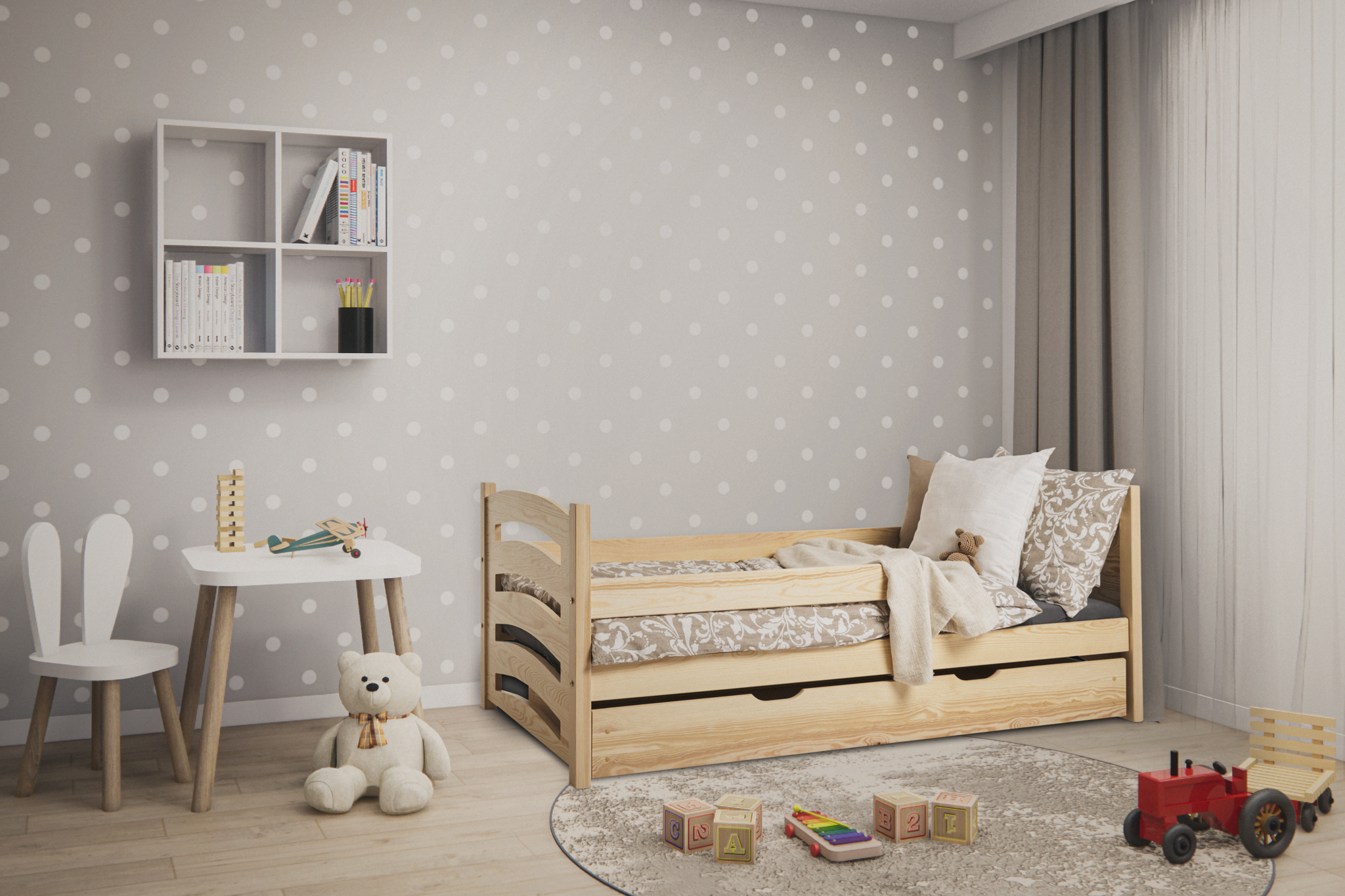 E-shop Detská posteľ MELA 80 x 160 cm, borovica Rošt: Bez roštu, Matrac: Bez matraca