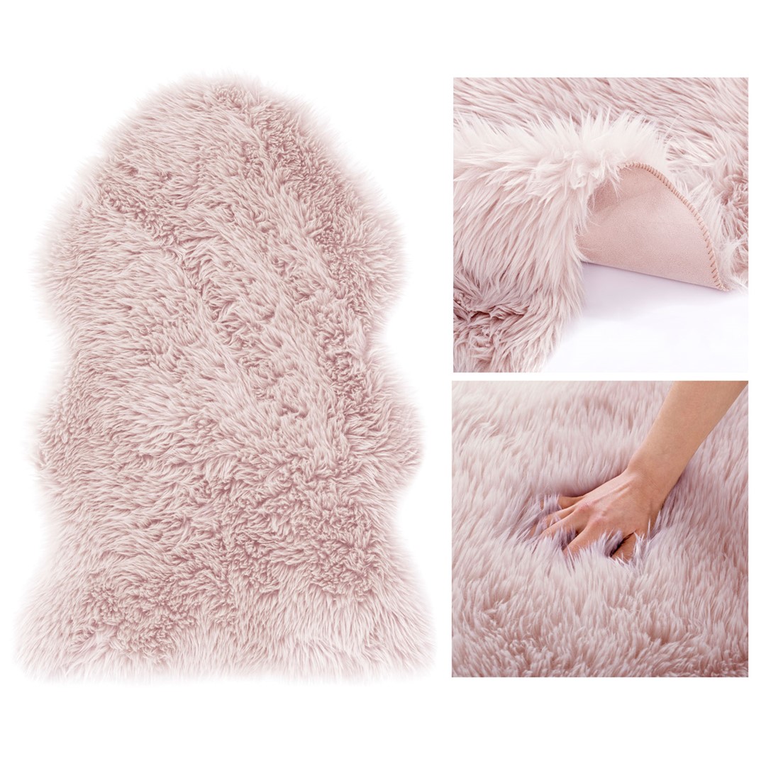 Púdrovo ružový koberec DOKKA z umelej ovčej kože 75x150cm