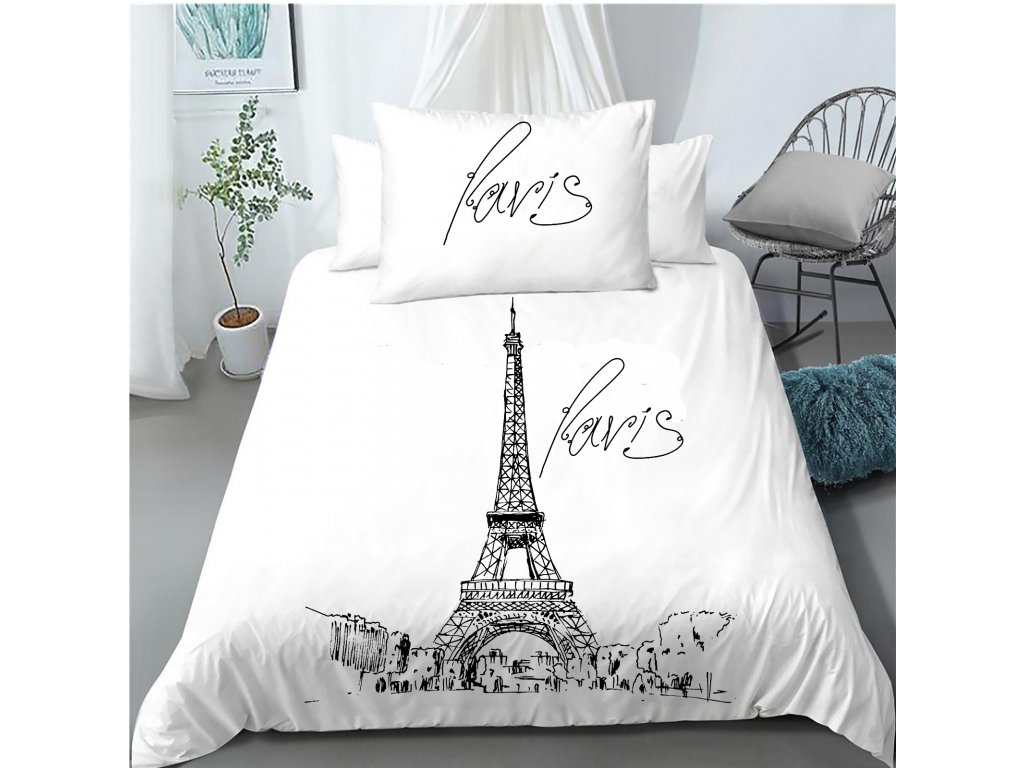 E-shop Svietiace bavlnené obliečky DEŇ V PARÍŽI, NOC V LONDÝNE biele Rozmer obliečky: 70 x 90 cm | 140 x 200 cm