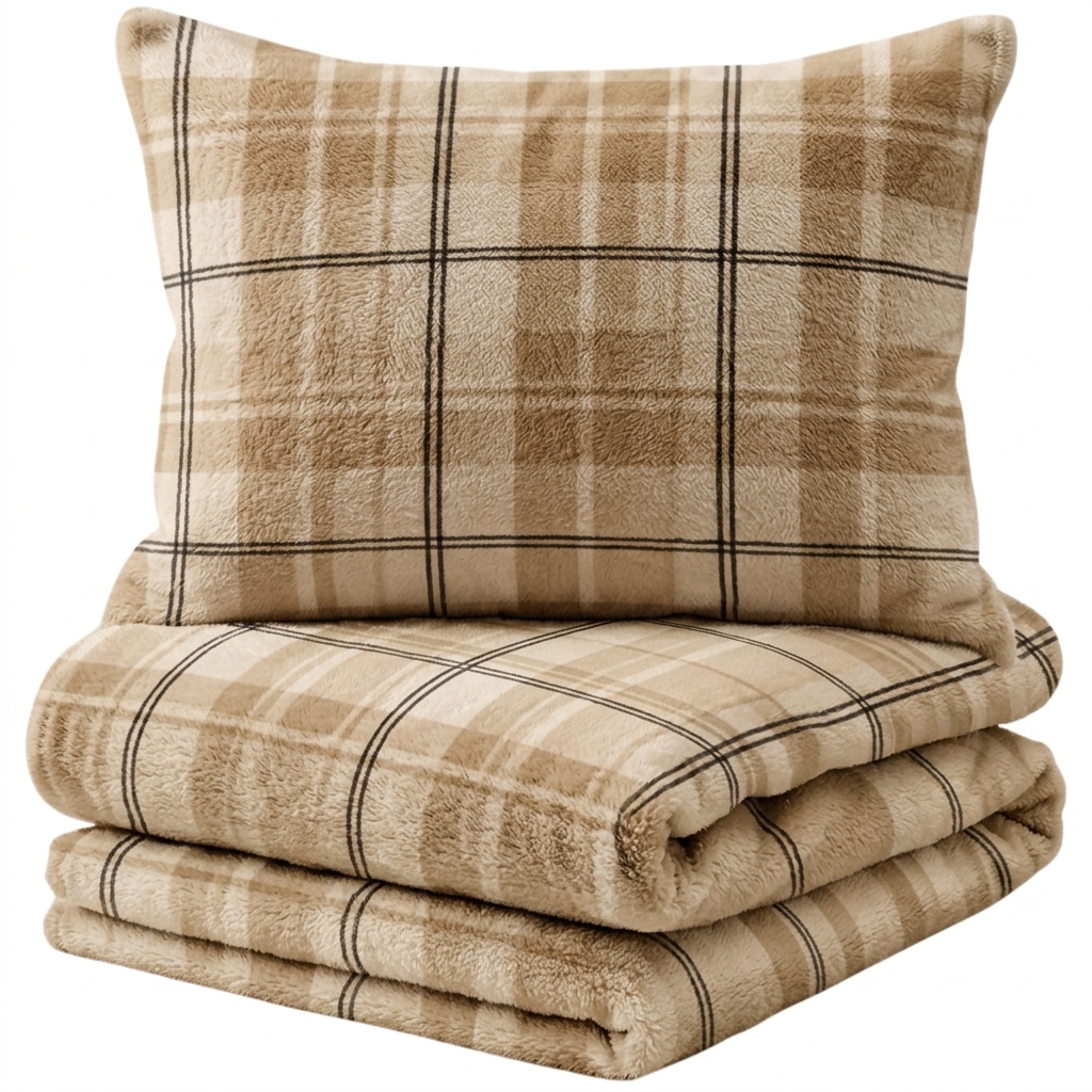 E-shop Mikroplyšové obliečky PLAID krémové Rozmer obliečky: 2 ks 70 x 90 cm | 200 x 220 cm