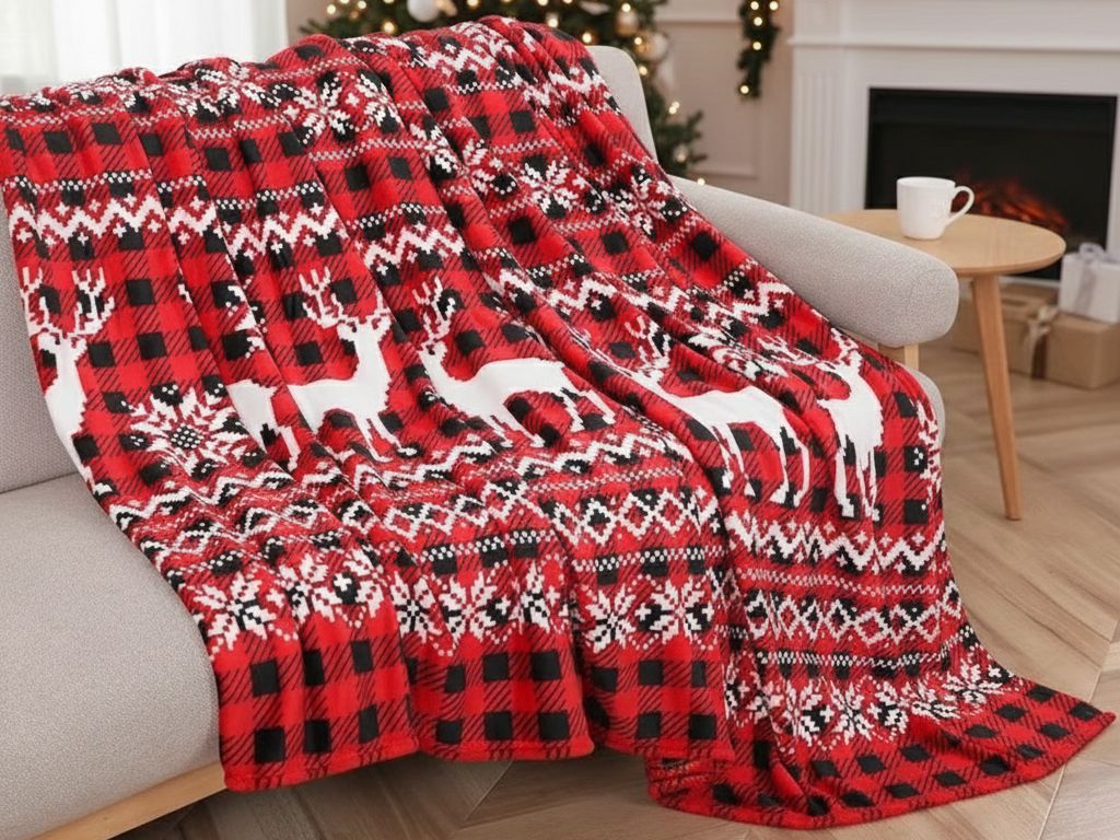 E-shop Vianočná mikroplyšová deka NORDIC DEERS, červená Rozmer: 160 x 200 cm