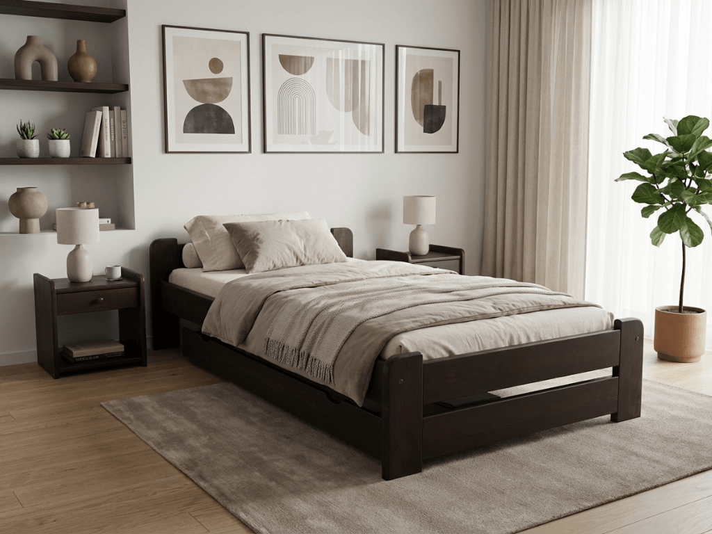 E-shop Posteľ Emily 80 x 200 cm, orech Rošt: Bez roštu, Matrac: Bez matraca