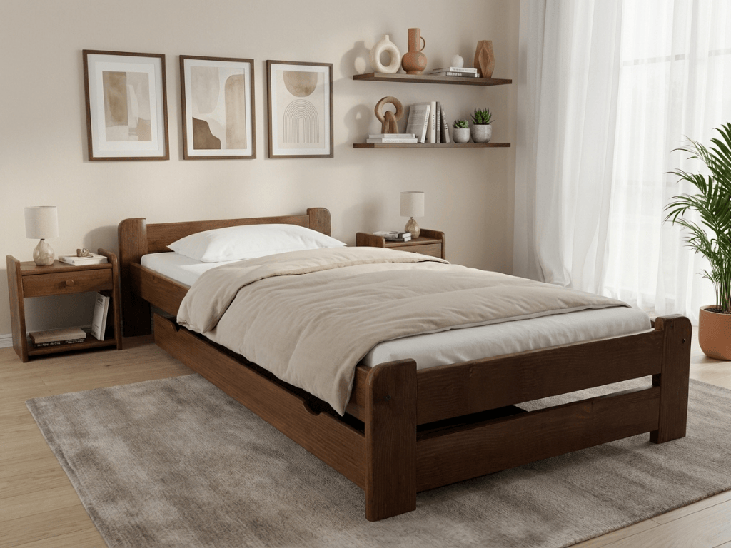 E-shop Posteľ Emily 90 x 200 cm, dub Rošt: S lamelovým roštom, Matrac: Matrac DELUXE 10 cm