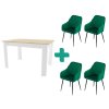 Jídelní set 1+4, bílý stůl MADO 120x80 cm v dekoru dub sonoma a zelené křeslo NUGAT