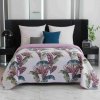 Luxusní přehoz na postel TROPIC bílý / růžový s tropickým vzorem