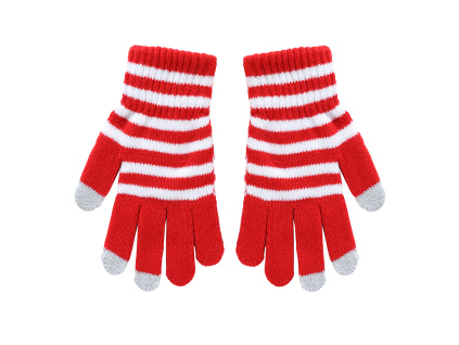 red gloves touch stripes