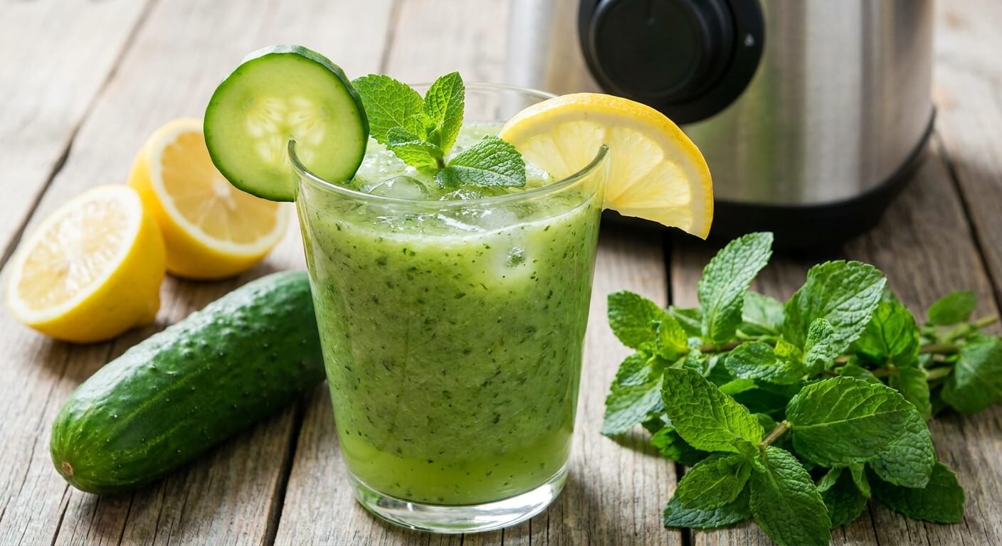 Domácí okurkové smoothie s mátou a citronem