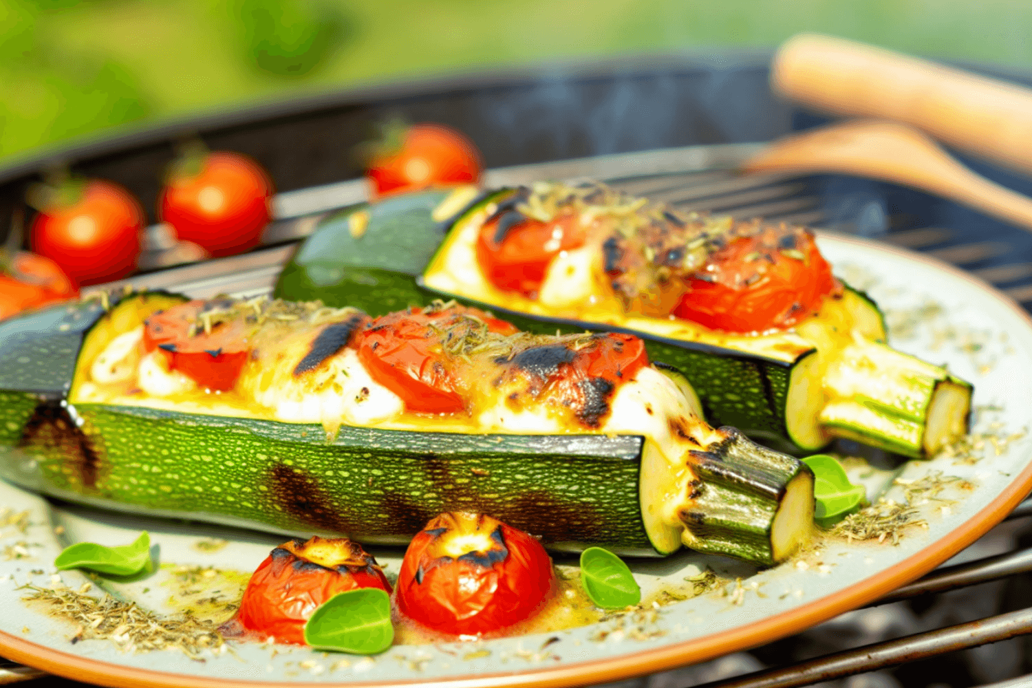Grilovaná cuketa plněná balkánským sýrem a rajčaty