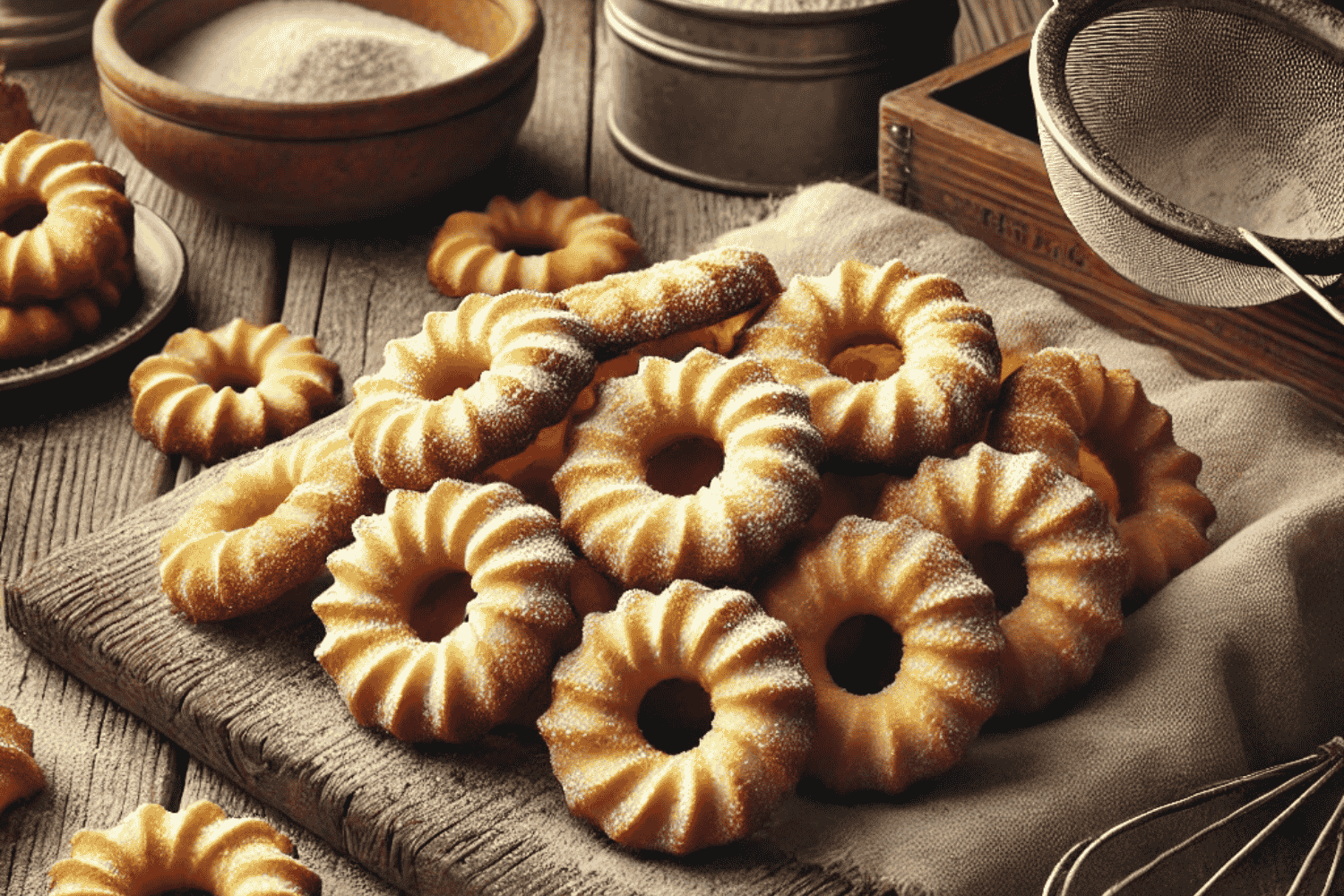Rumové věnečky, vanilkové rohlíčky, vaflové těsto a piškotové buchty
