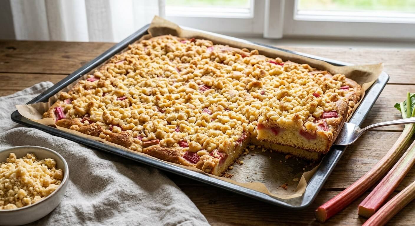 Rebarborový koláč na plech s máslovou drobenkou