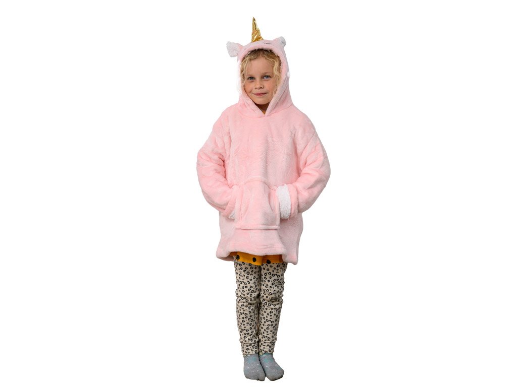Dětská mikinová deka s kapucí HOODIE UNICORN růžová – ideální na zimu