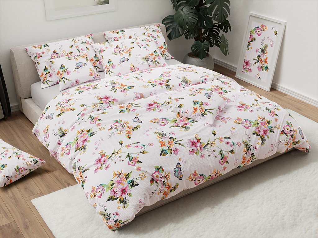 Romantické krepové povlečení FLORA růžové s květinovým vzorem