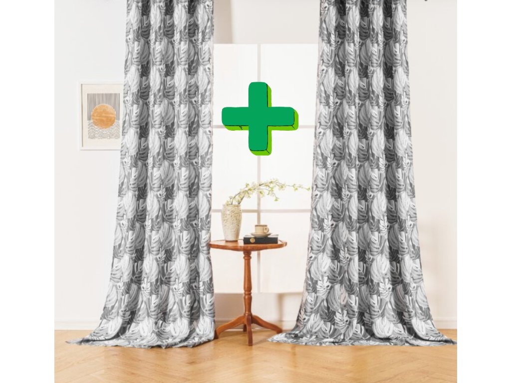 Designové závěsy FLOCUS 140x270 cm - Elegantní závěsy s moderním vzorem v šedé a bílé barvě, ideální pro stylový interiér.