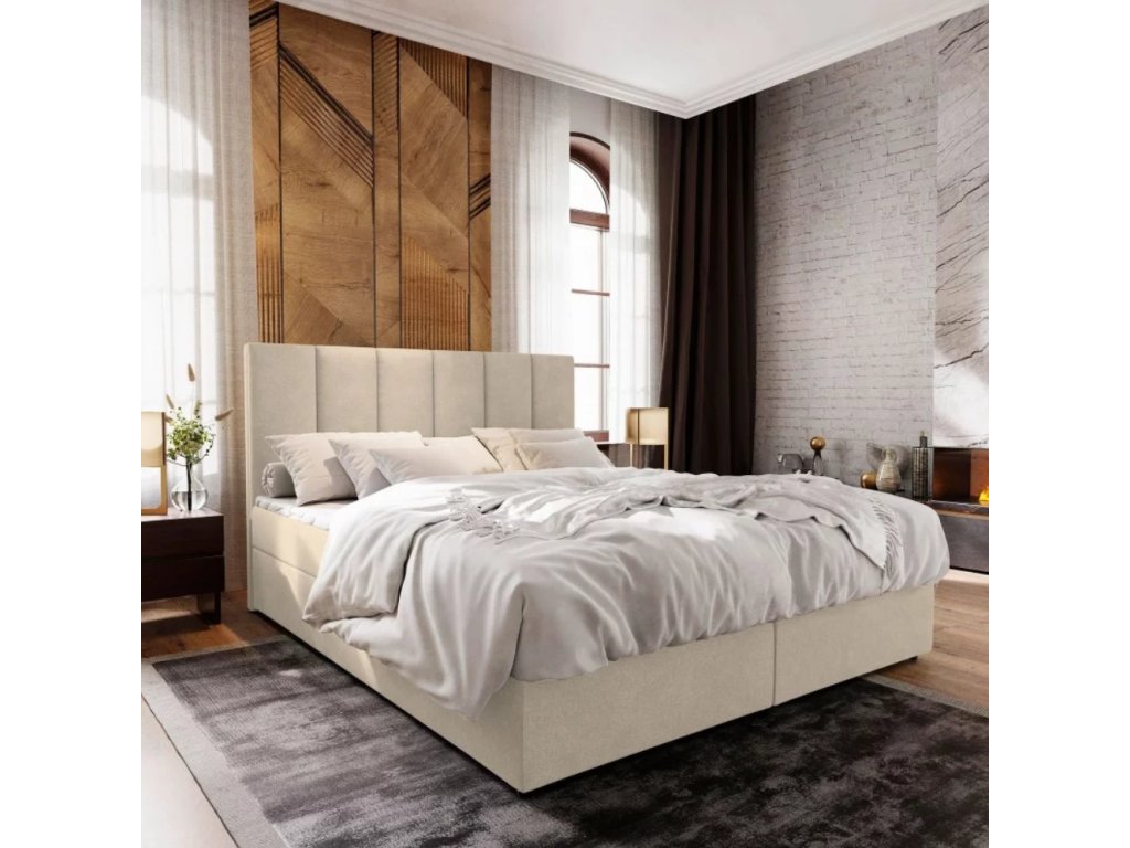 Luxusní čalouněná postel boxspring MERALIS 140x200 cm béžová