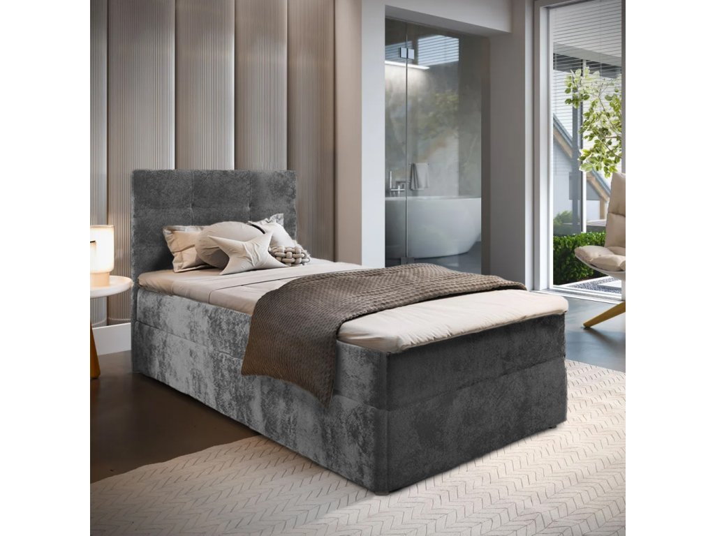 Stylová čalouněná postel boxspring GLORIEN VELVET 80x200 cm šedá