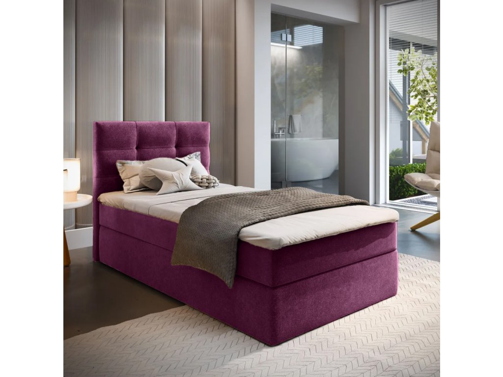 Luxusní čalouněná postel boxspring GLORIEN 100x200 cm v purpurové barvě