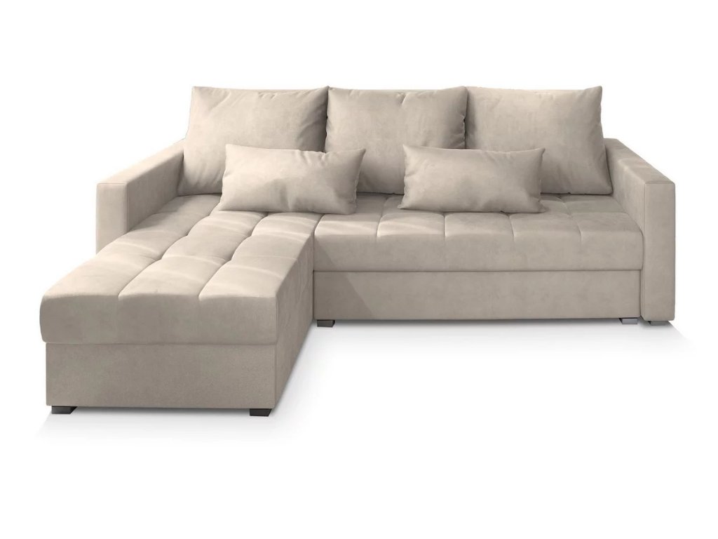 Krémová rohová pohovka ZENOVA 220x140 cm – rozkládací, oboustranná a elegantní, ideální do moderních interiérů.