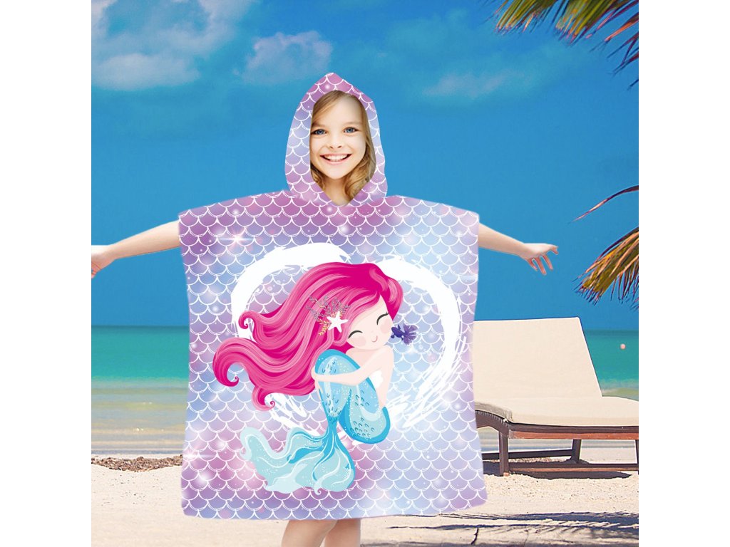 Dětské plážové pončo MERMAID růžové 60x90 cm