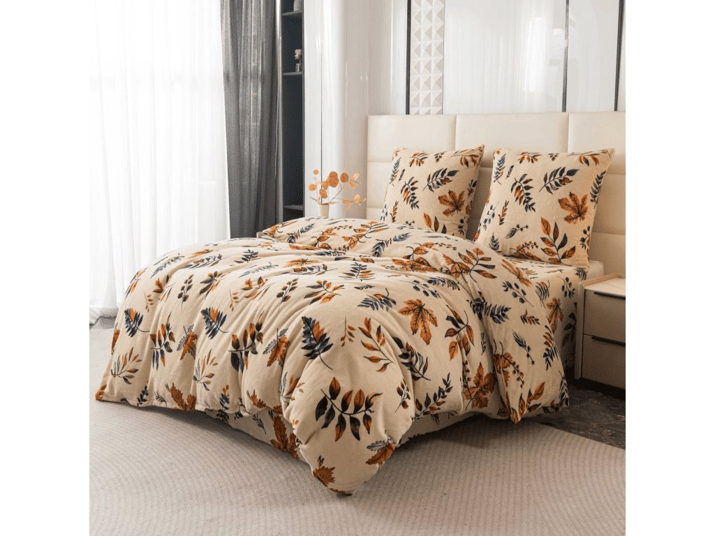 Povlečení mikroplyš AUTUMNA krémové s podzimním motivem listí