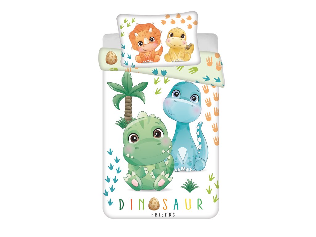 Bílé dětské povlečení DINO BABIES z bavlny do postýlky