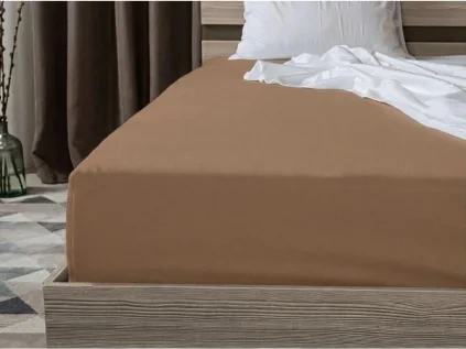 Jersey prostěradlo HIGHFIT hnědé 180 × 200 cm na dvoulůžko