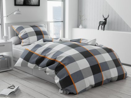 Flanelové povlečení ATRIA šedé – moderní kostkovaný design