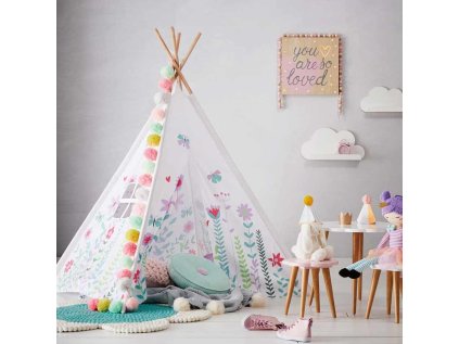 Bílé dětské teepee FLOWERS