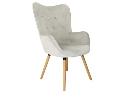 Světle šedé sametové křeslo COZY s dřevěnými nohami