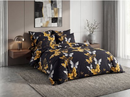 Povlečení z mikrovlákna GOLD BUTTERFLY černé
