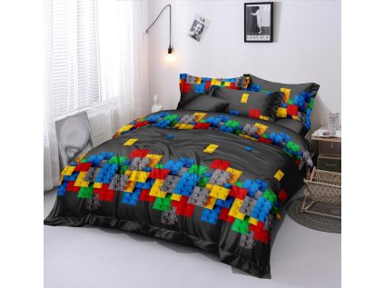 Povlečení z mikrovlákna LEGO BAREVNÉ KOSTIČKY černé