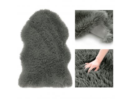 Tmavě šedý koberec DOKKA z umělé ovčí kůže 75x150cm